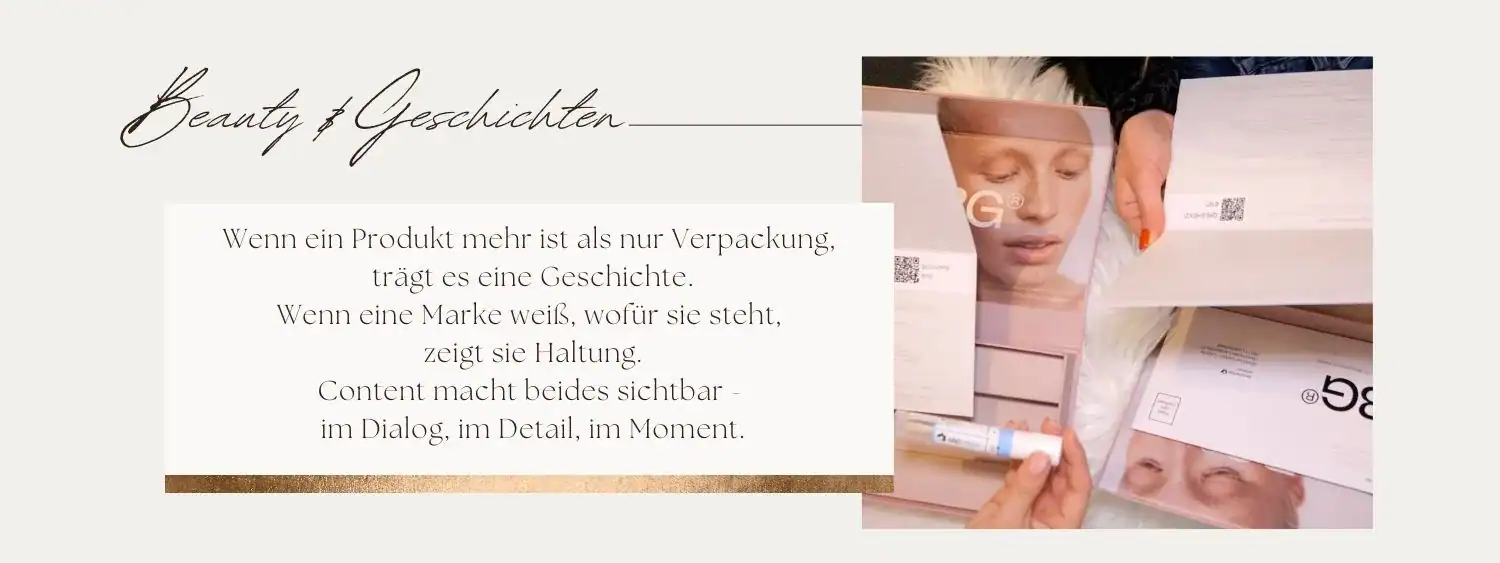 Hero-Bild Beauty & Geschichten: Nadi Beckmann präsentiert Beauty-Produkte als UGC-Content mit Storytelling-Ansatz für Marken.